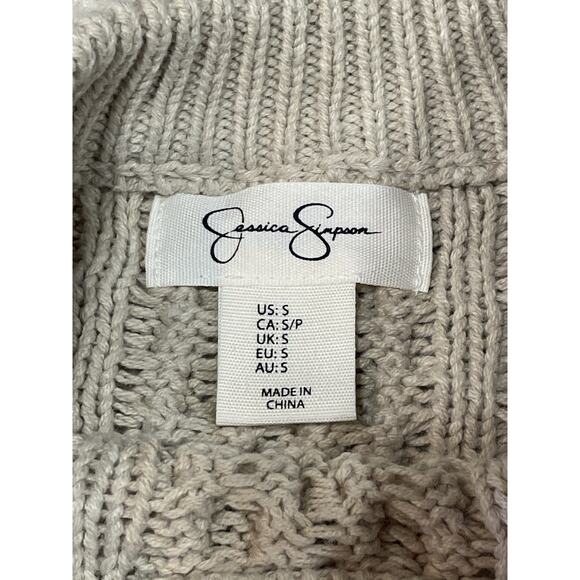 Jessica Simpson Cropped Chunky Cable Knit Sweater Women’s Sz Small Beige/White - Picture 7 of 9